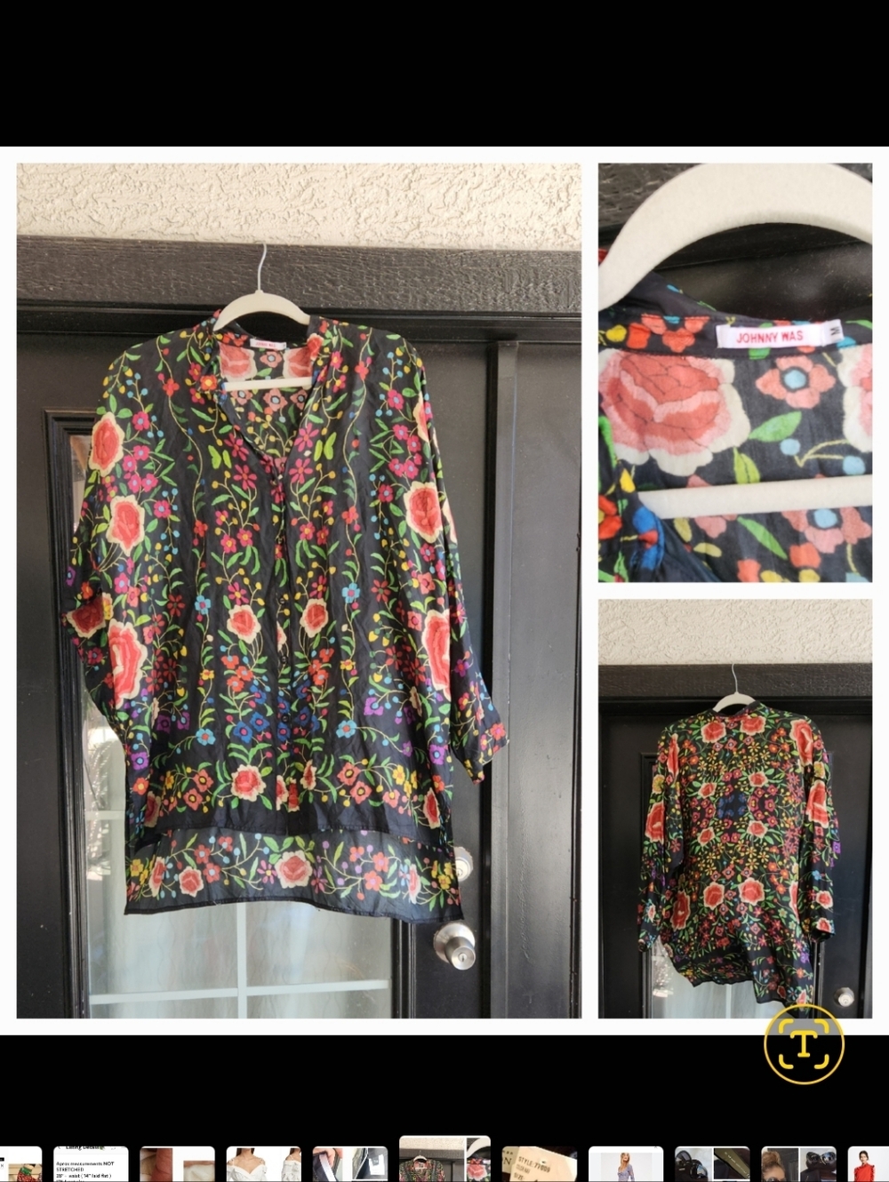 Floral V-Neck Black Blouse - Lightweight Women’s Top - Picture 2 of 2
